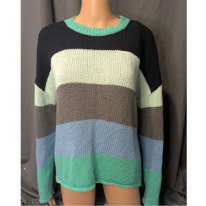 Striped Knit Sweater in Black, Cream, Brown, and Blue